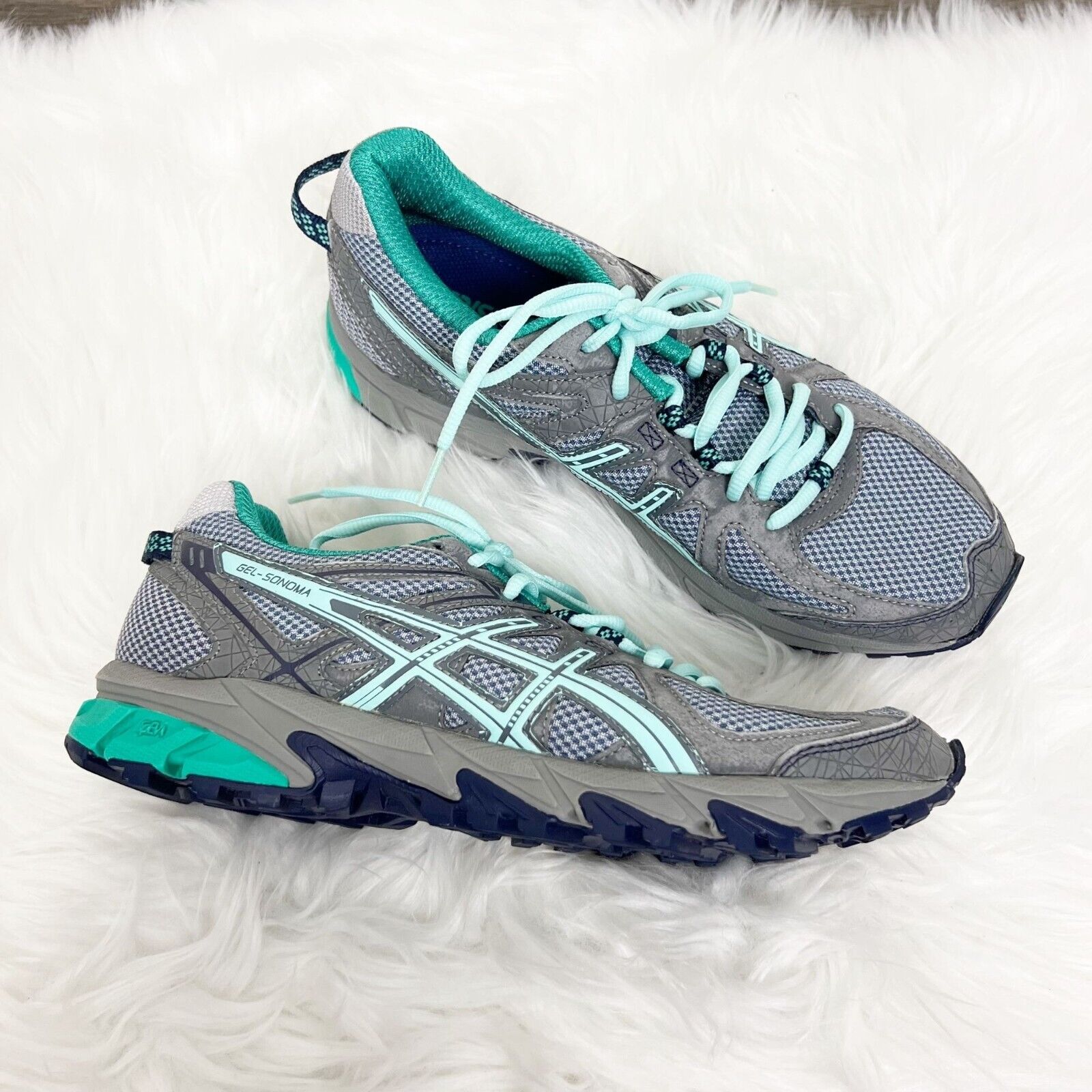 Asics Gel Sonoma Womens 9 Trail Running Shoes Gray Turquoise Asics Gel Sonoma Womens 9 Trail Running Shoes Gray Turquoise