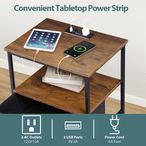 Set of 2 Nightstand Bedside Table 2 Drawers with Charging Station and USB Ports