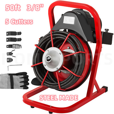 50FT Electric Drain Auger Cleaner Cleaning Machine Plumbing Sewer Snake Cutters