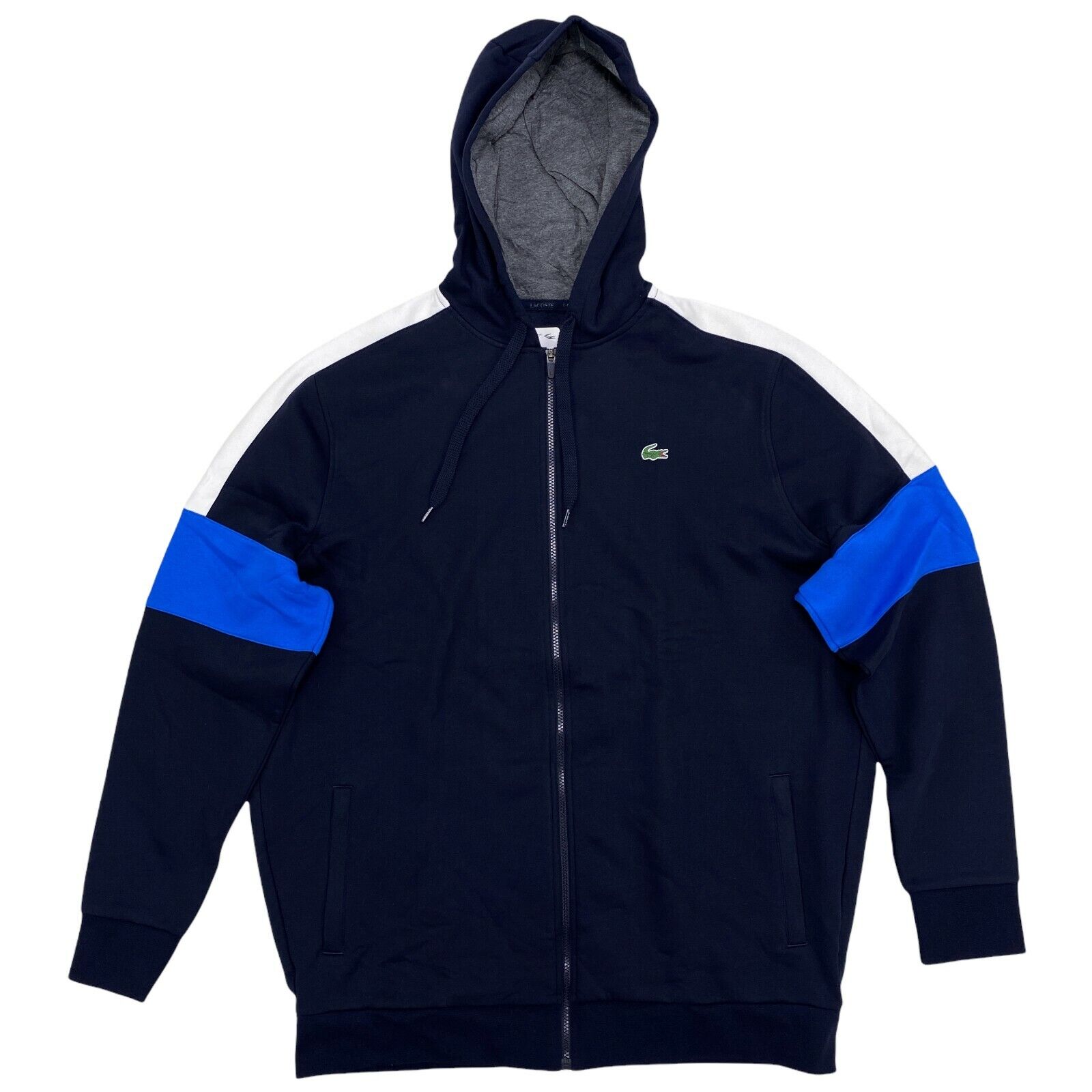 

Мужская флисовая худи Lacoste Sport Big - Tall с полной молнией, сине-белая SH3299-EHP, Синий