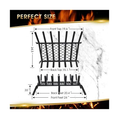 G GOOD GAIN Fireplace Grate with Ember Retainer, 24" Heavy Duty Cast Iron Ind...