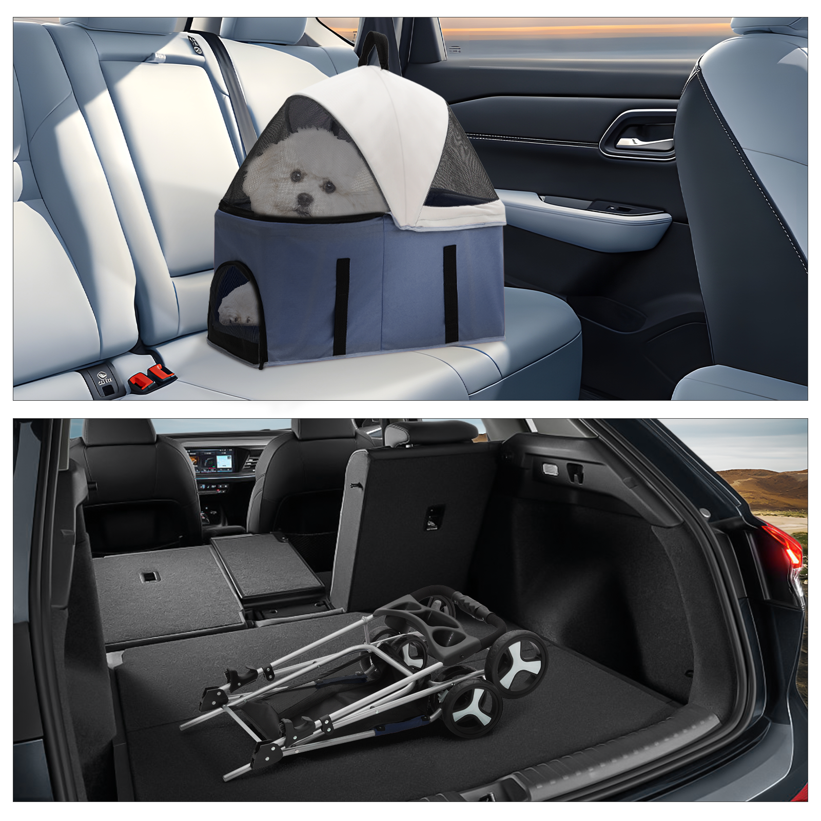 Foldable Dog Stroller Oxford Detachable Basket Carrier Portable Pet Travel Cart