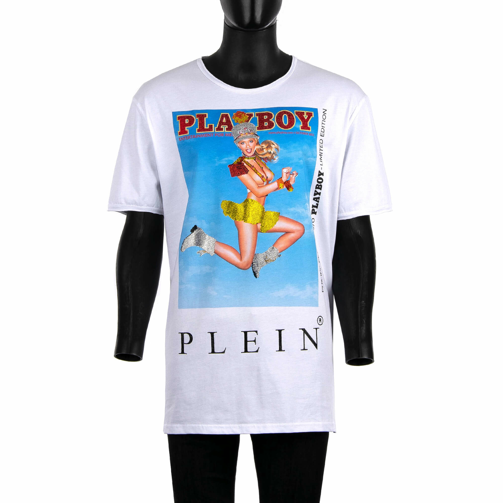 PHILIPP PLEIN PLAYBOY Футболка Carly Lauren College Crystals Белый Черный 08459