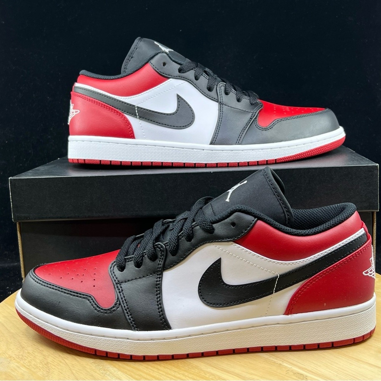 Nike Air Jordan 1 Low Shoes Bred Toe Black Red White 553558-612 Men's NEW Sz 13
