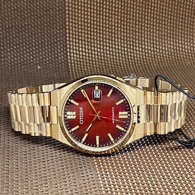 Pre-owned Citizen Tsuyosa Nj0153-82x Red Dial Analog Automatic Gold Tone Men's Dress Watch