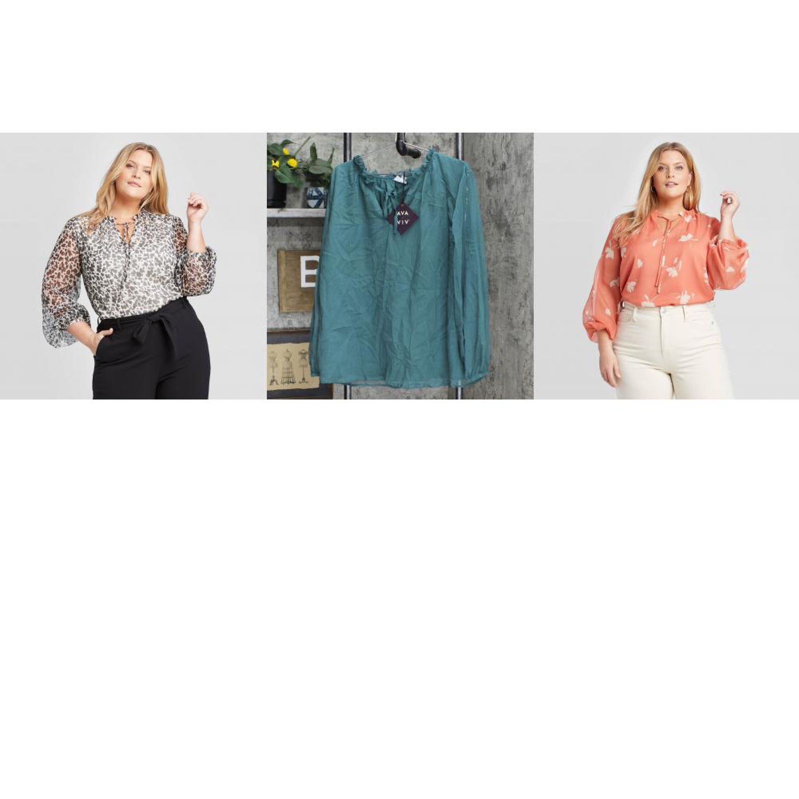 Ava & Viv Women's Plus Size Floral Print Long Sleeve Tie