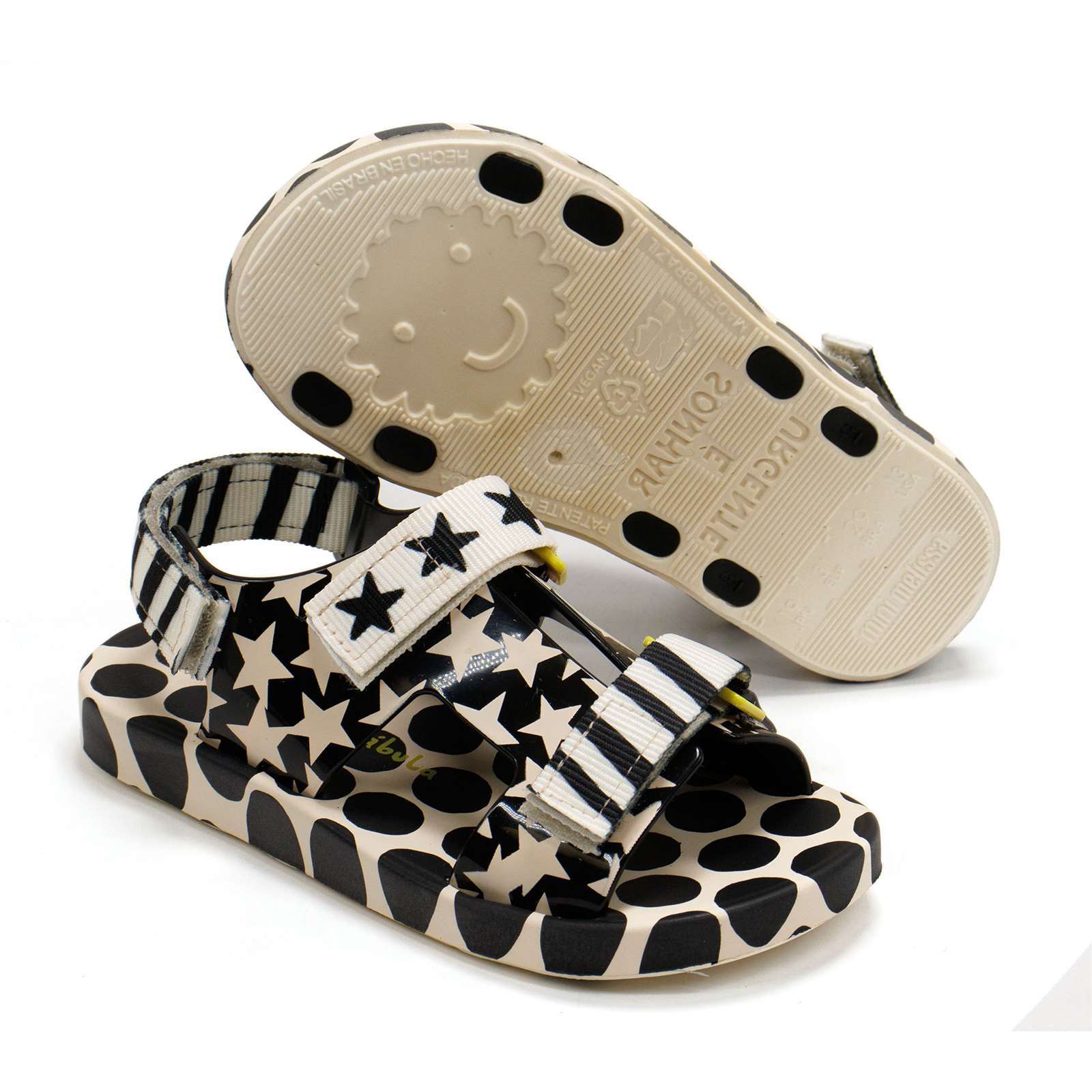 

Черные крутые сандалии Mini Melissa с регулируемым крючком и петлей, новые, с забавным принтом, Черный