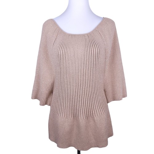 Roz & Ali Brown Metallic Ribbed Dolman Sleeve Sweater Size 3X