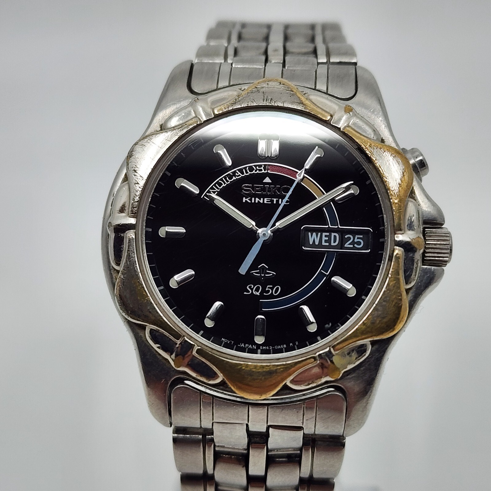 Seiko Kinetic 5m43-0a50 Sq 50 Black Dial Sapphlex Crystal