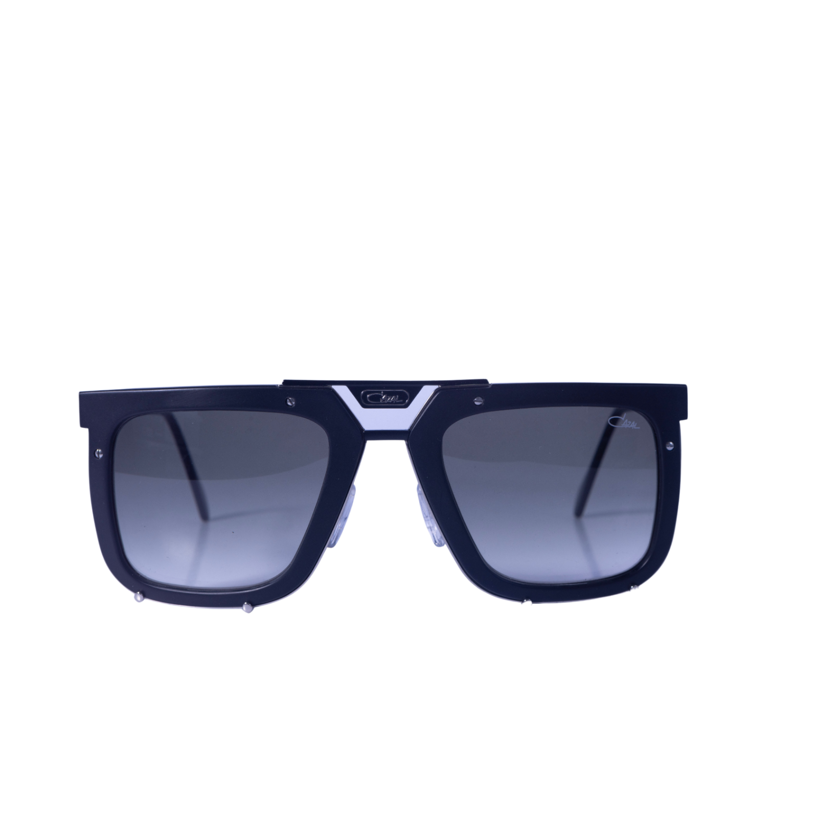 Pre-owned Cazal Rectangular Sunglasses 648-002 Black Silver Frame Green Gradient Lenses In Gray