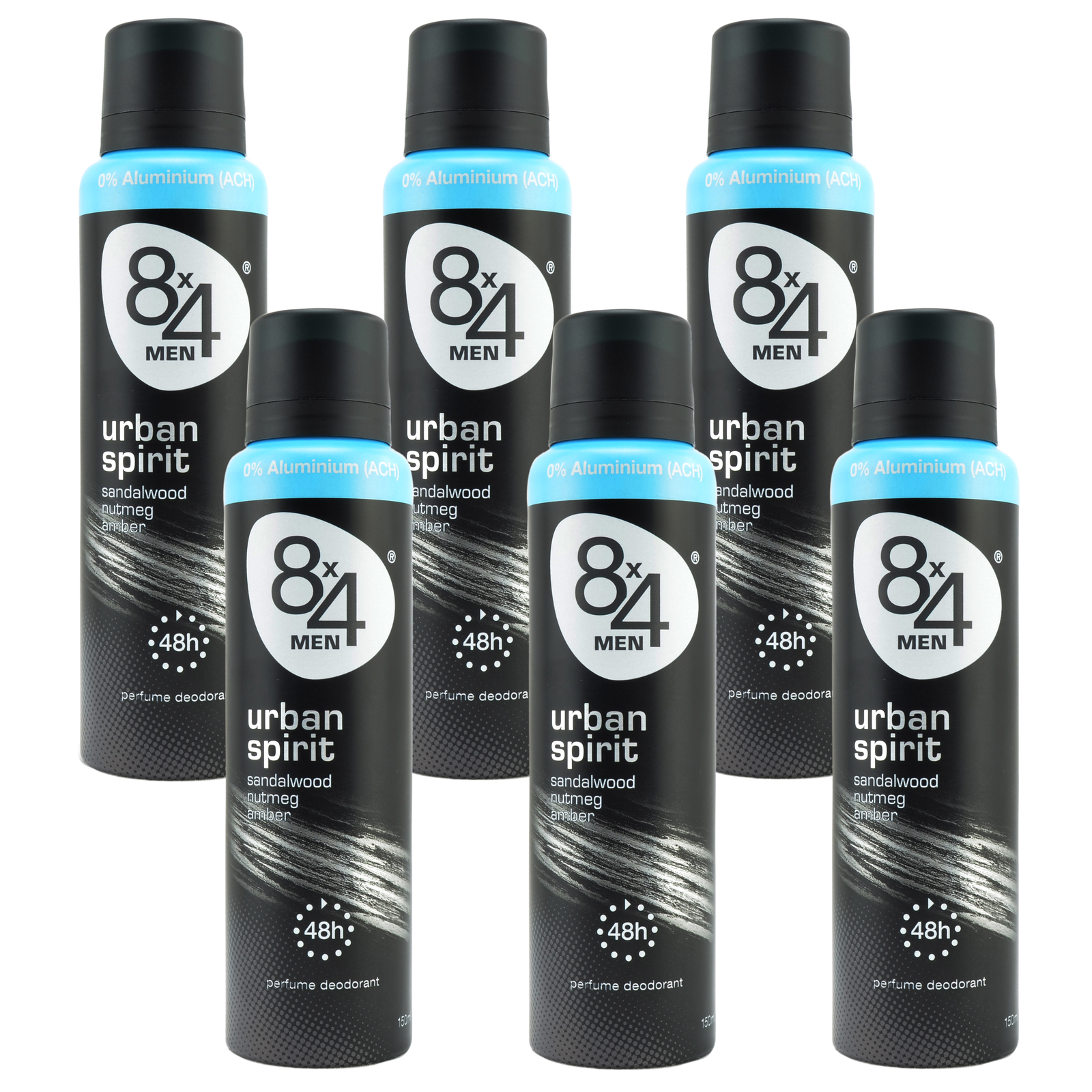 8x4 Men Urban Spirit Deospray, ohne Aluminium, 6er Pack, (6 x 150 ml)