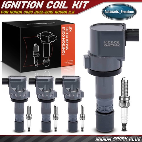 Quality Ignition Coil & NGK Spark Plug 4PCS Set for 12-15 Honda Civic 1.8L CNG