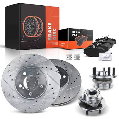 Front Drilled Brake Rotors & Ceramic Pads + Hub Bearing for Ford Lincoln Mercury