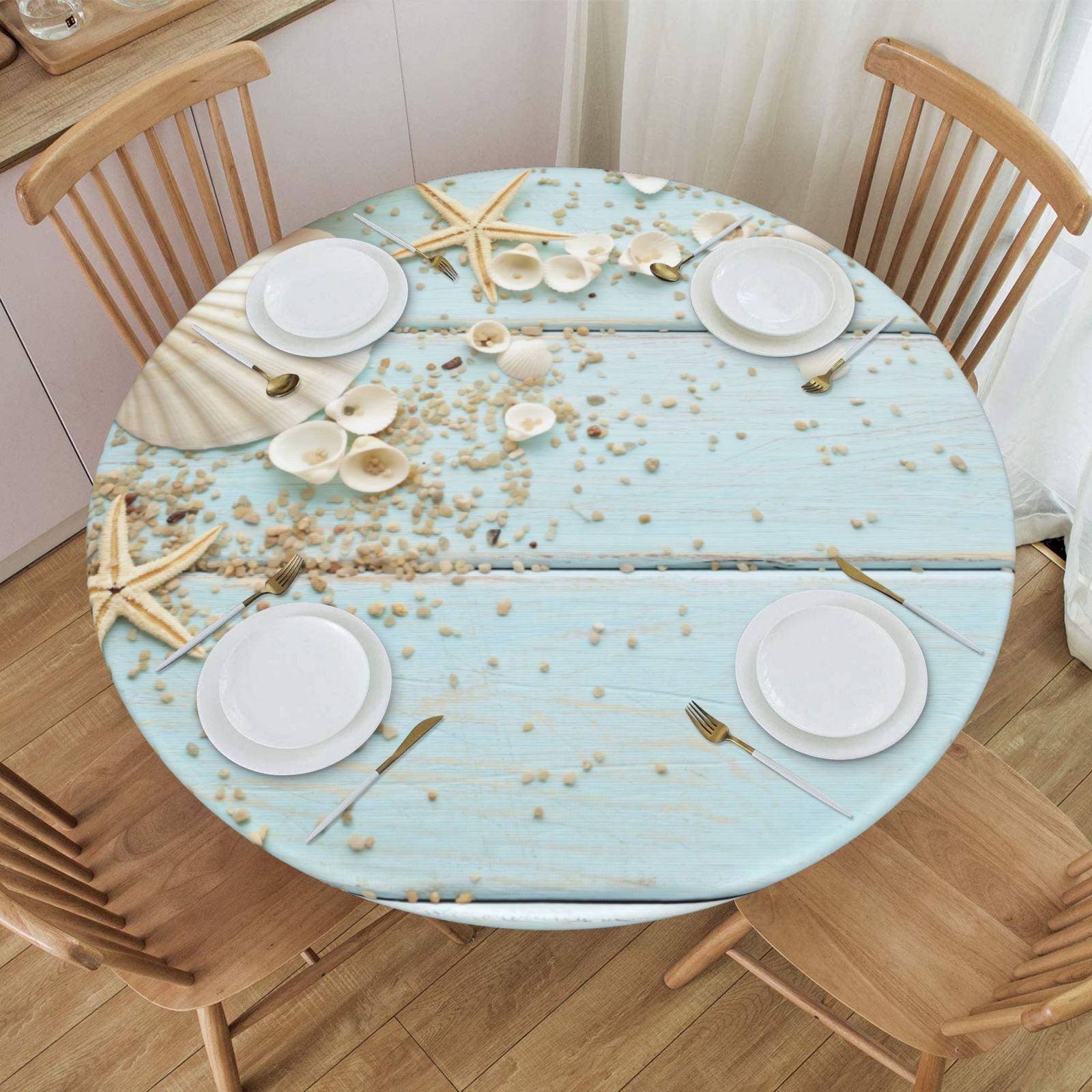 Round Tablecloth Elastic Edged Polyester Table Cover Waterproof Home Decorative