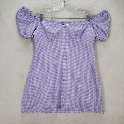 Unbranded Womens Dress Size L Lilac Gingham Stretch Off Shoulder Micro Mini