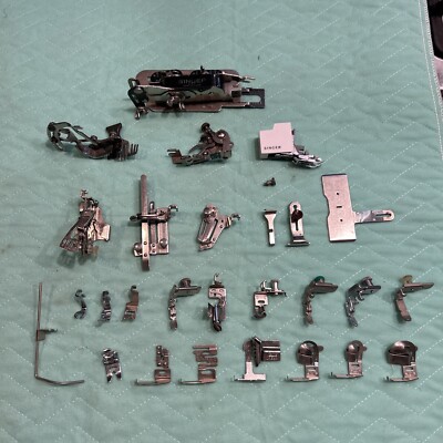 Large Lot Assorted Sewing Machine Parts Singer Greist Other Feet Buttonholer Etc