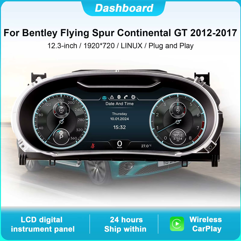 12.3”Digital Cluster Dashboard For Bentley Flying Spur Continental GT 2012-2017