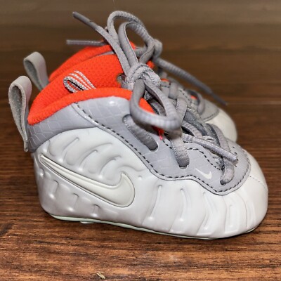 Nike Little Foam Posite Pro Pure Platinum Baby Crib Shoes 2C Gray Red 643145-005