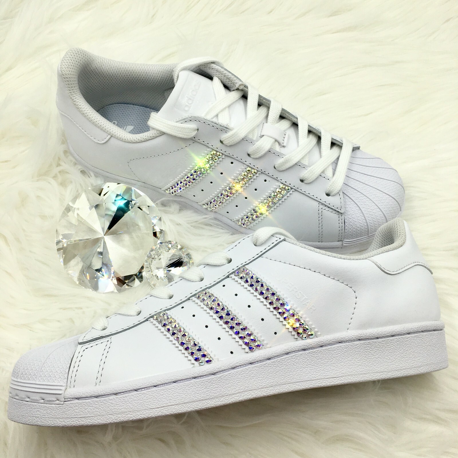 Bling Adidas w/ AB Swarovski Crystals Women's Originals Superstar Shoes -  White | eBay