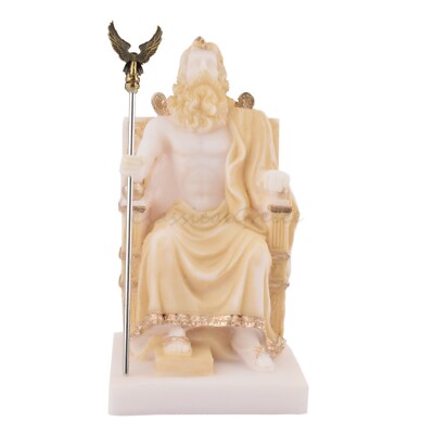 Statue Ancient Greek God Zeus Dias Jupiter Alabaster 4.72" - 12 cm Cast Marble