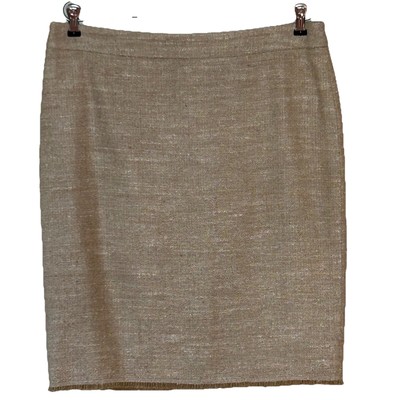 Escada Pencil Skirt Sz 40 US M Tan Tweed Fringe Office Basic Capsule Business