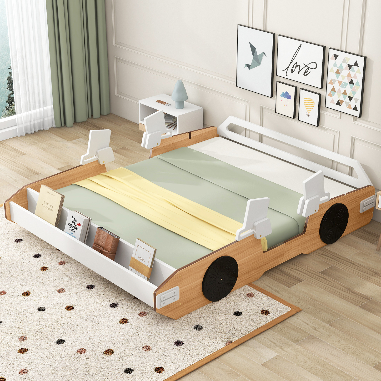 W/ Door Design + Shelf Storage Natural+white