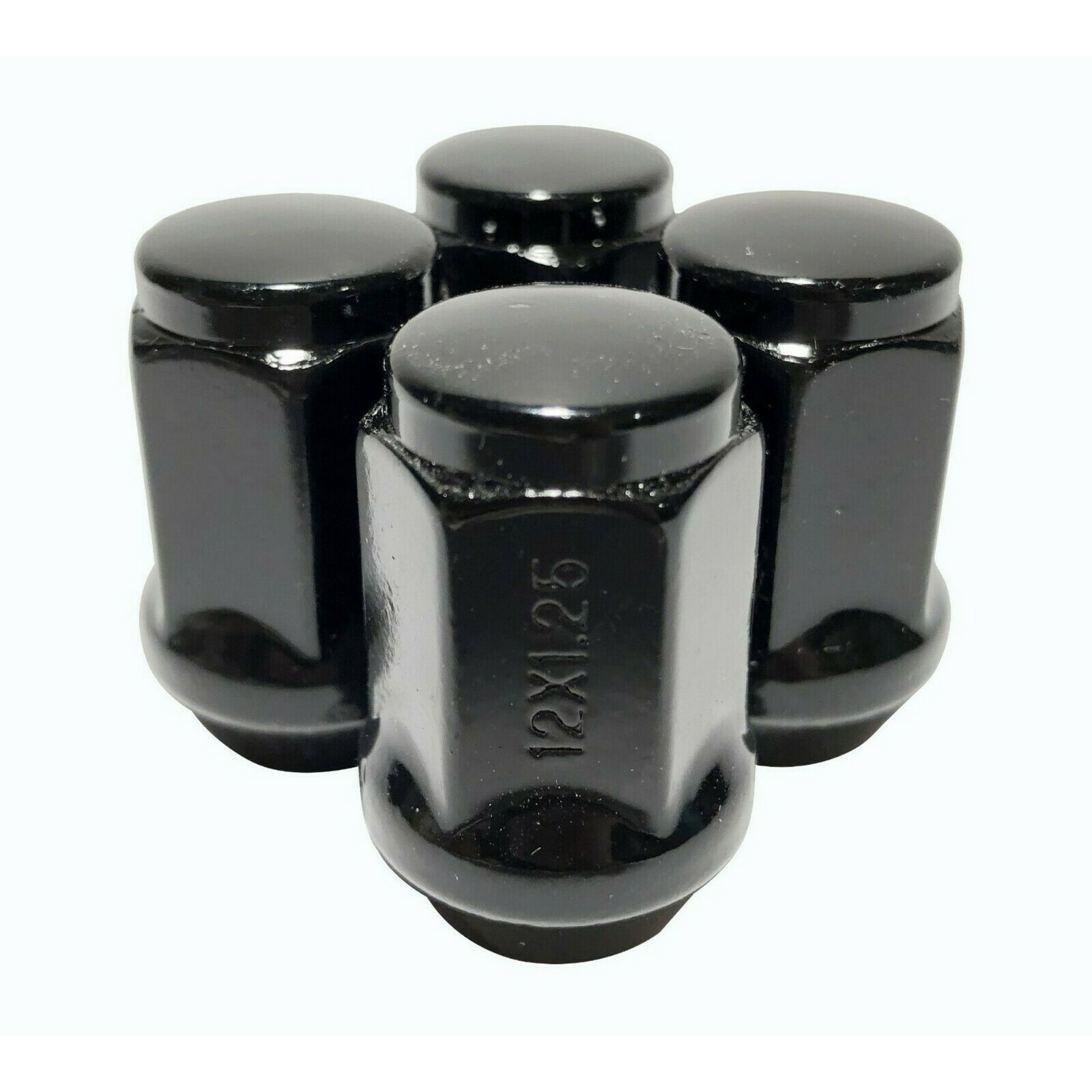 4 Black 12x1.25 Lug Nuts Bulge Acorn Closed End 19mm (3/4") Hex 1.4