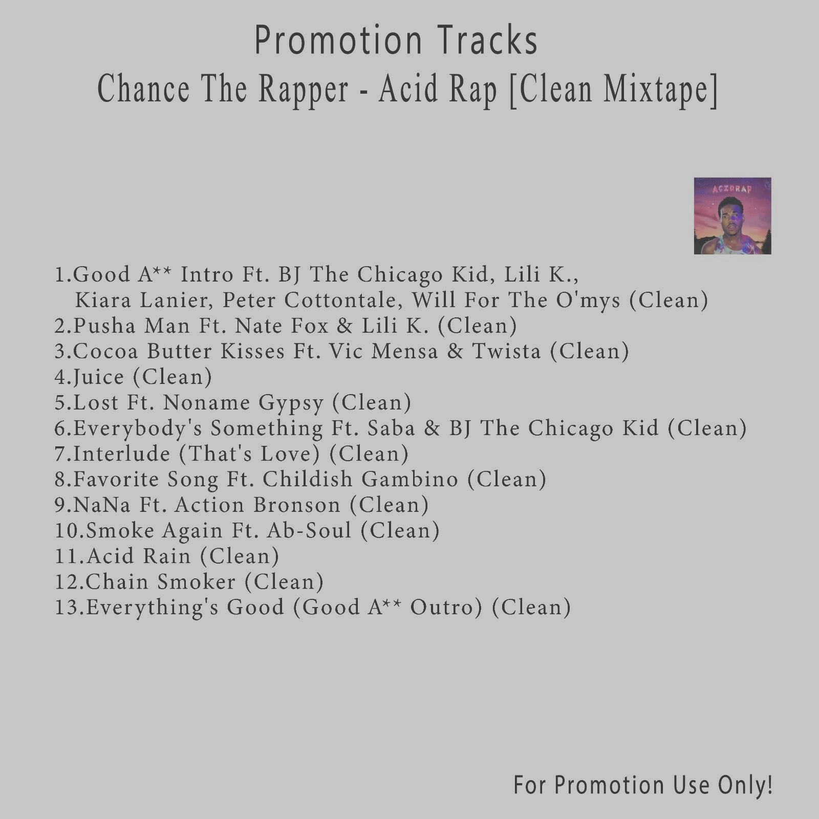 Rap/Hip-Hop.. White CD. Chance The Rapper - Acid Rap [Clean