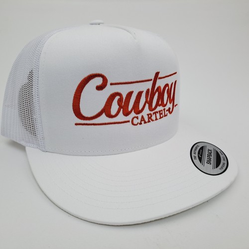 Cowboy Cartel Embroidered Flat Bill Mesh Snapback  Cap Hat White Yupoong 6006