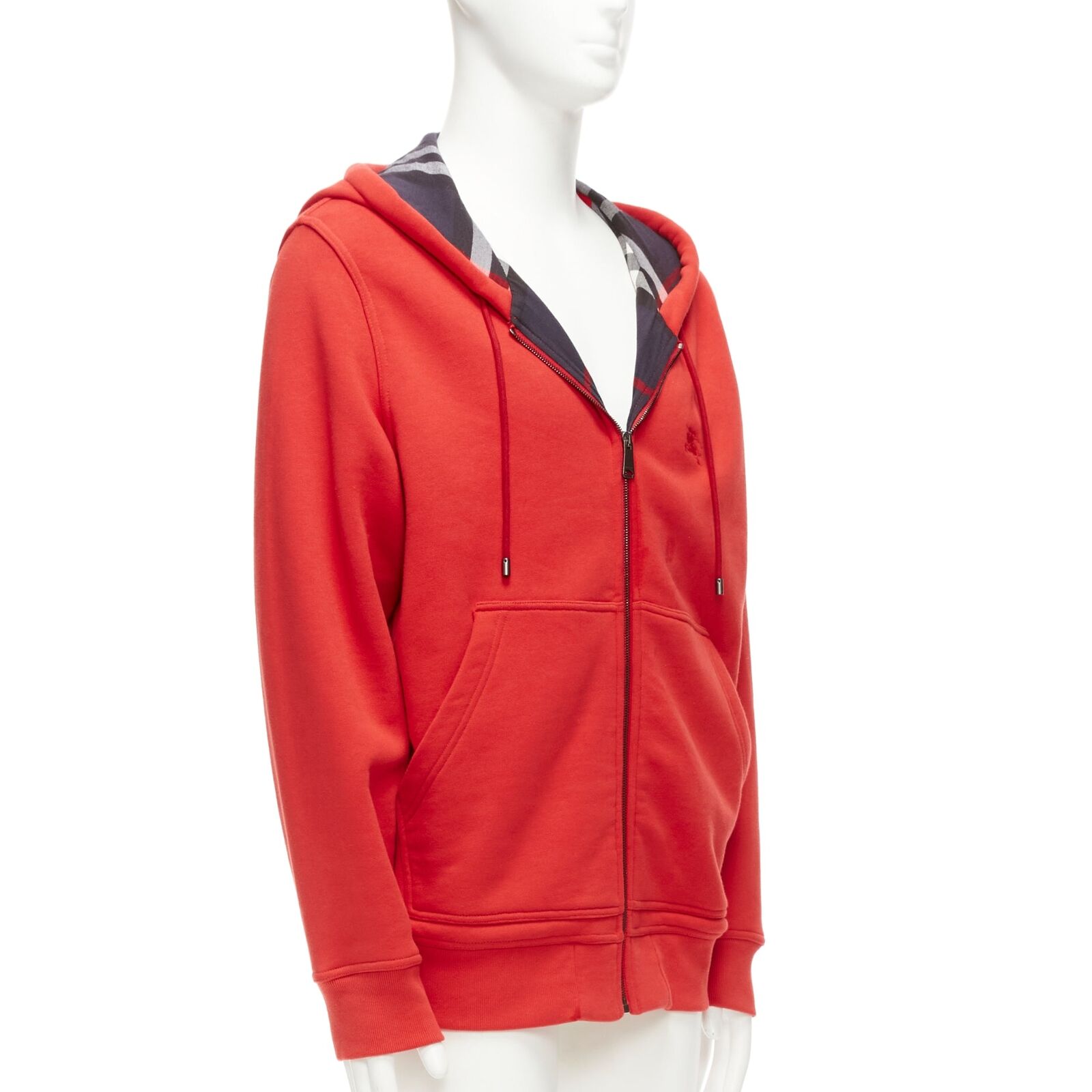 BURBERRY red cotton blend house check lined logo oversized