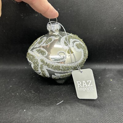 Raz Imports 5  Onion Shape  Beaded Scroll Glass Ornament NEW With Tag
