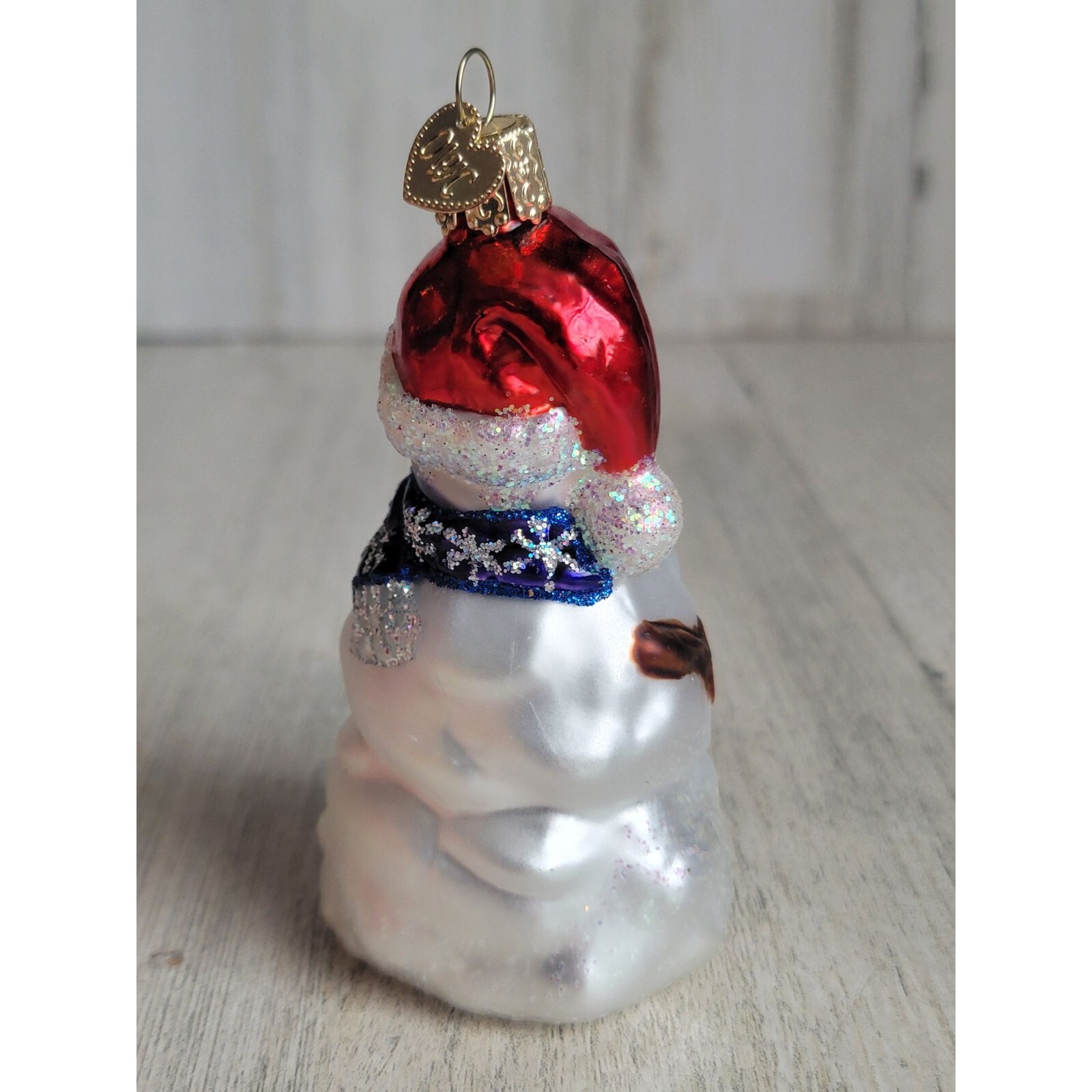 Glitter OWC snowman happy blown glass ornament Xmas