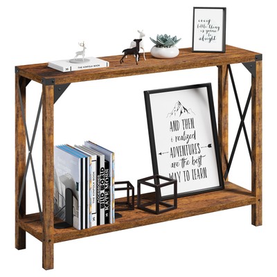 Entryway Table 43'' Farmhouse Console Table 2-Tier Wood Sofa Table Furniture