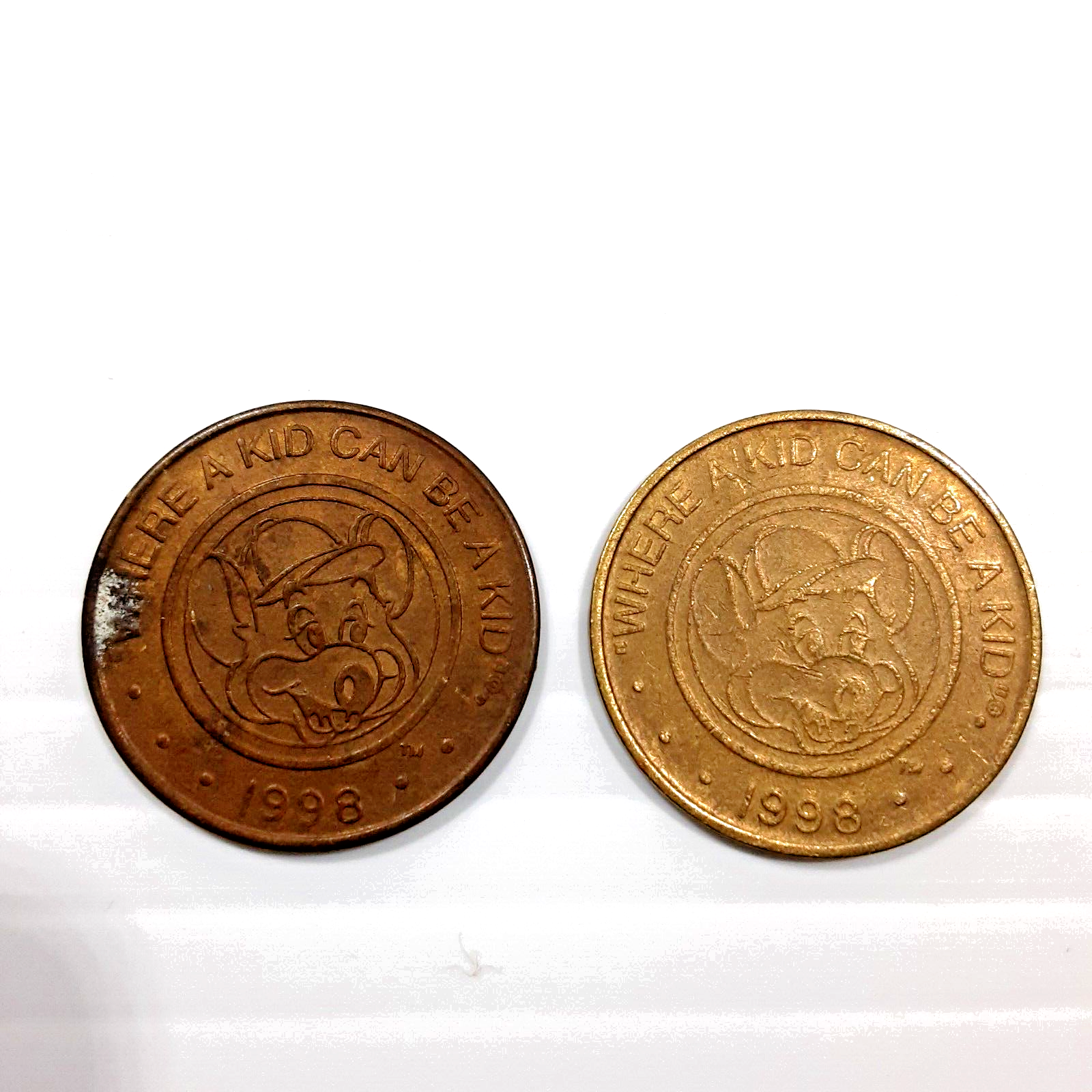 Lot of 2 Chuck E Cheese Token Where Kids Can Be A Kid Coins 1998