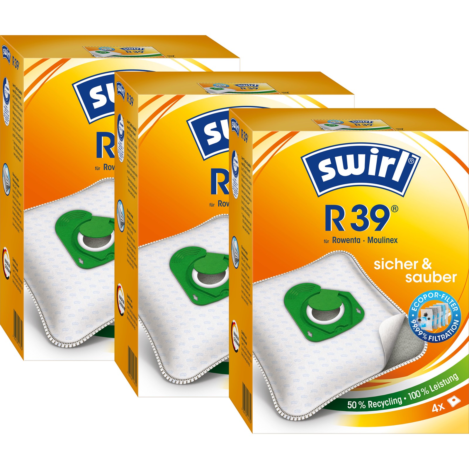 SWIRL Staubsaugerbeutel R 39 EcoPor für Rowenta Moulinex 3er-Pack 12 Beutel - Bild 1 von 11