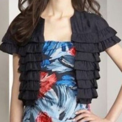 Nanette Lepore Mad Hatter Navy Blue Ruffle Jacket Size 8