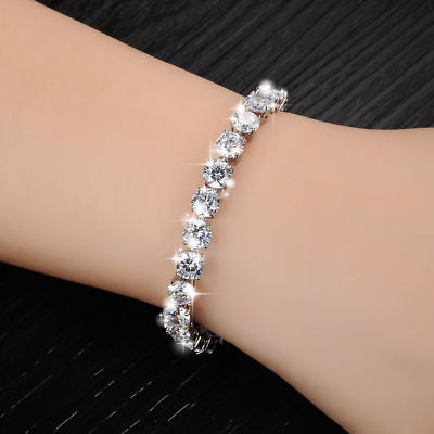 21 CT SIMULATED MOISSANITE BRACELET:18K WHITE GOLD ON SILVER_25, .84 CT 6mm GEMS