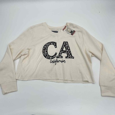 New STATE OF MINE Cropped Sweatshirt Cream Soft Fleece California Women's Sz XL 