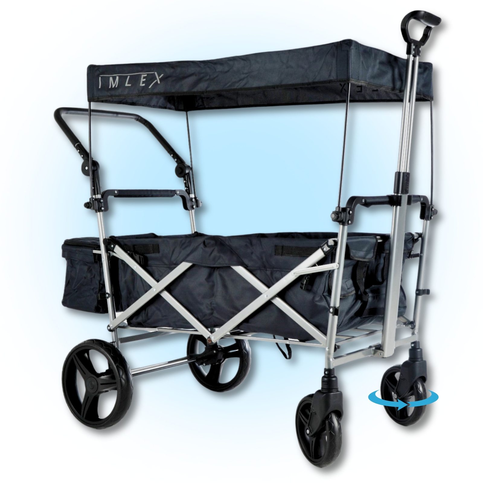 IMLEX IM-9002 Bollerwagen faltbar mit Dach Anthrazit Große gefederte Räder