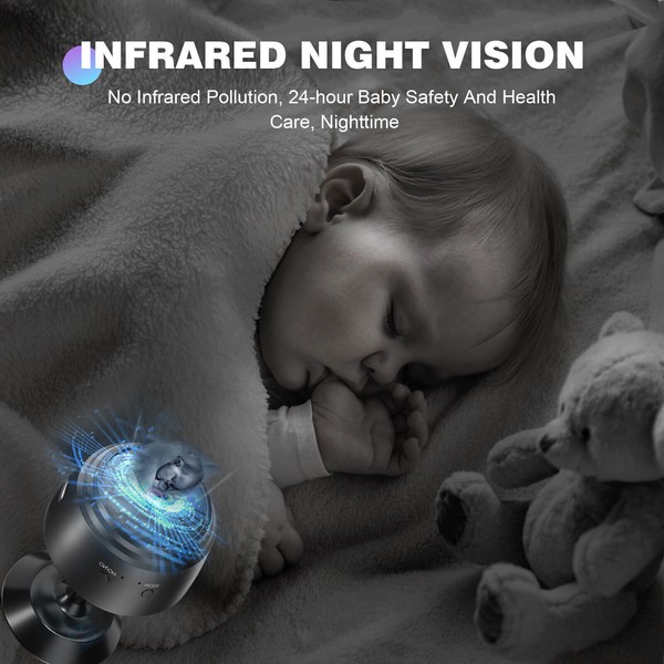 Baby sleeping with infrared night vision camera advertisement.