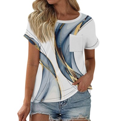 Women's T Shirt Tee Printed Short Sleeve Pocket Daily Weekend Fashion Basic
