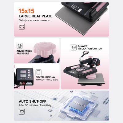 VEVOR Heat Press Machine 15x15 in 30oz Tumbler Press T-Shirts Black