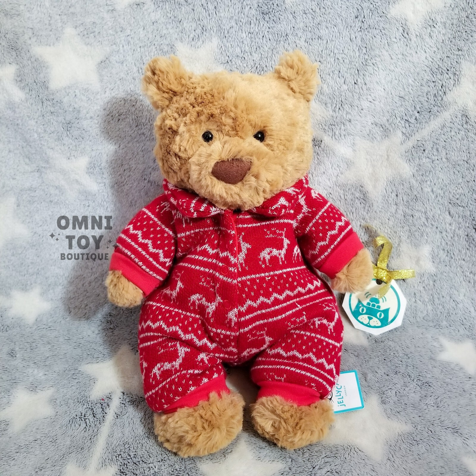 NEW AUTHENTIC Jellycat BARTHOLOMEW BEAR WINTER PAJAMAS Red