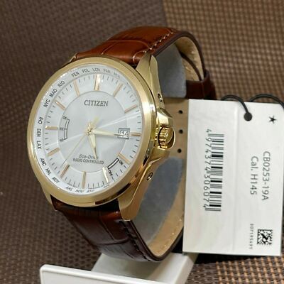 Pre-owned Citizen Eco-drive Cb0253-19a Perpetual Calendar Radio Controlled Leather Watch