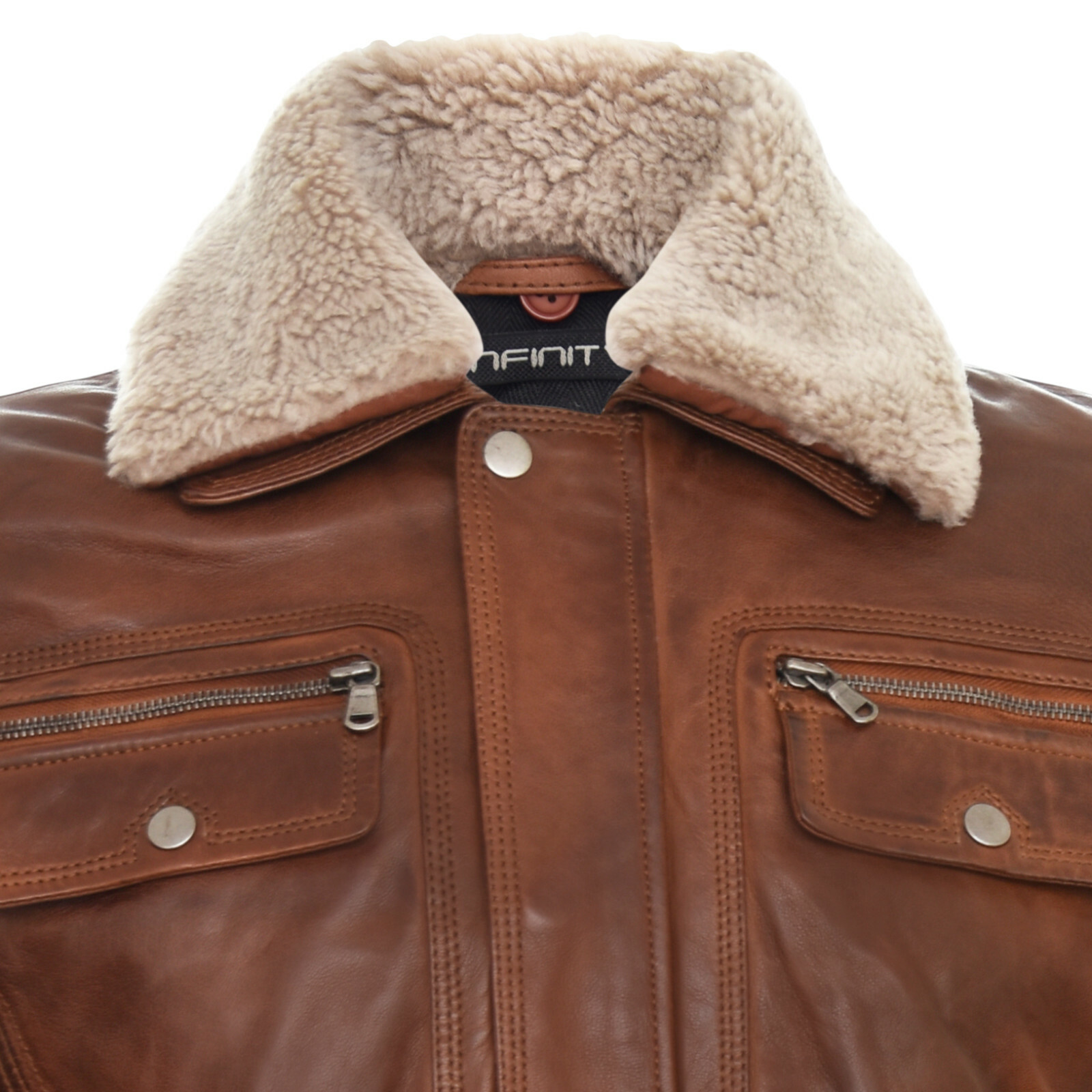 INFINITY HERREN HELLBRAUN LEDER JACKE TRUCKER ABNEHMBARE SCHAFSFELL KRAGEN FREIZEIT JEANS
