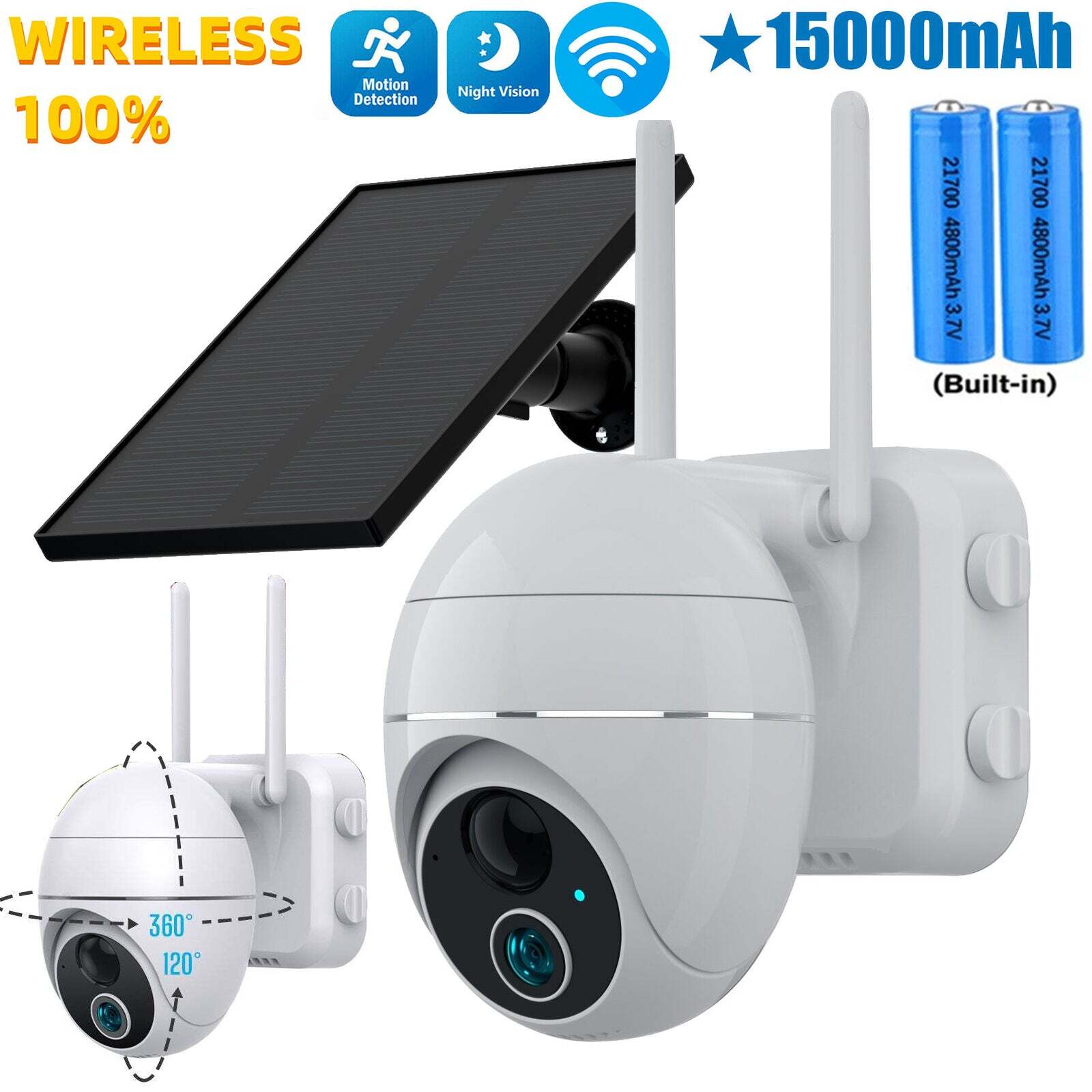 Solar Battery Powered Wireless WiFi Outdoor Home Security Camera System Pan/Tilt