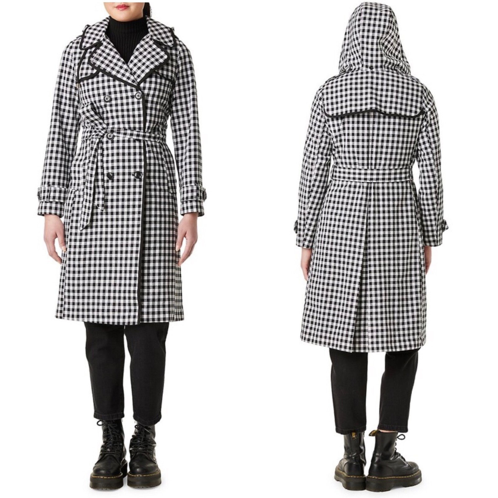 Kate spade gingham checker plaid print trench coat Sz M | eBay