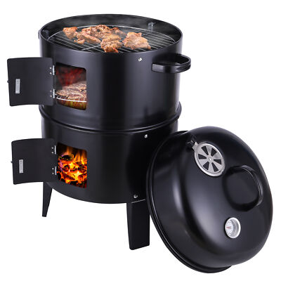 Charcoal Smoker Grill BBQ Roaster Steel 3IN1 Outdoor Cooking Roaster 2-Tier