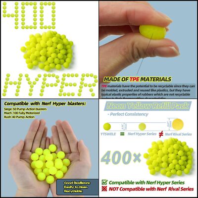 400 Rounds Refill Balls Ammo for Nerf Hyper Blaster Series.