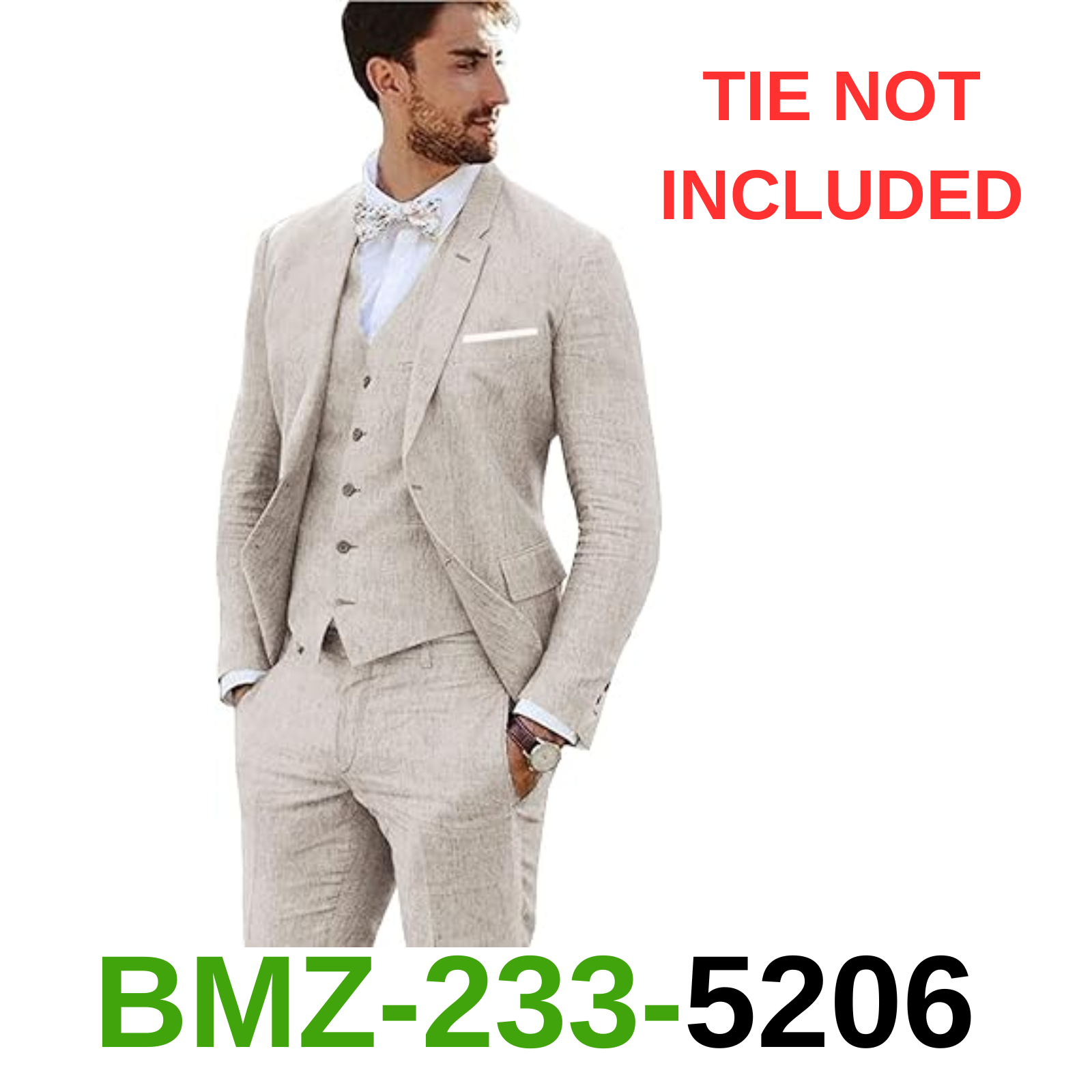 Furuyal Linen Suit 3 Pieces Vintage Retro Wedding Prom Suits Slim Fit Jacket, L